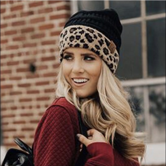 LAST ONE! 🥳HOST PICK🥳 NWT C.C. Black and Leopard Print Knit Beanie - Picture 11 of 16